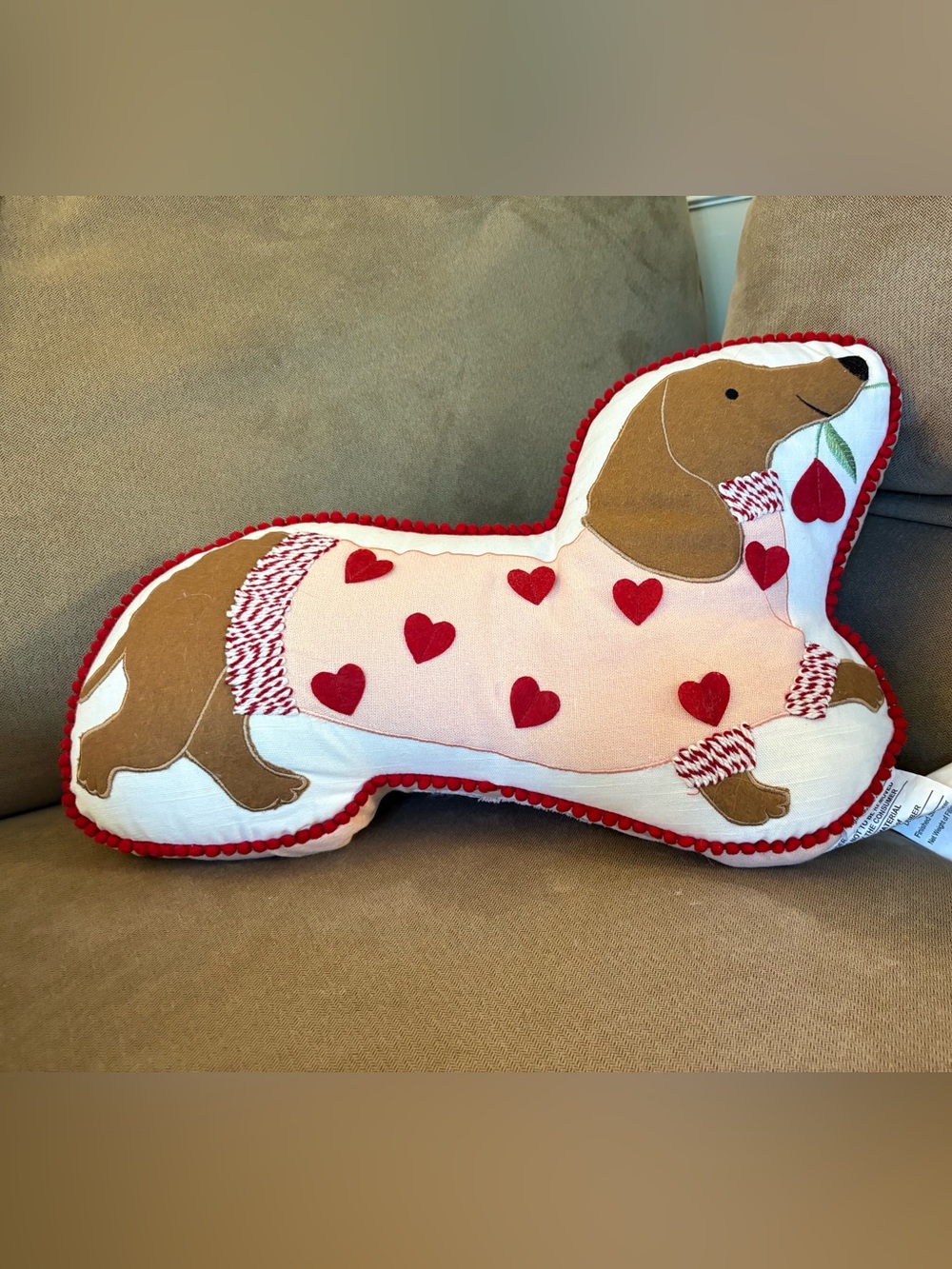 Cupcakes and Cashmere Dachshund Heart Accent Pillow in Pink & Red